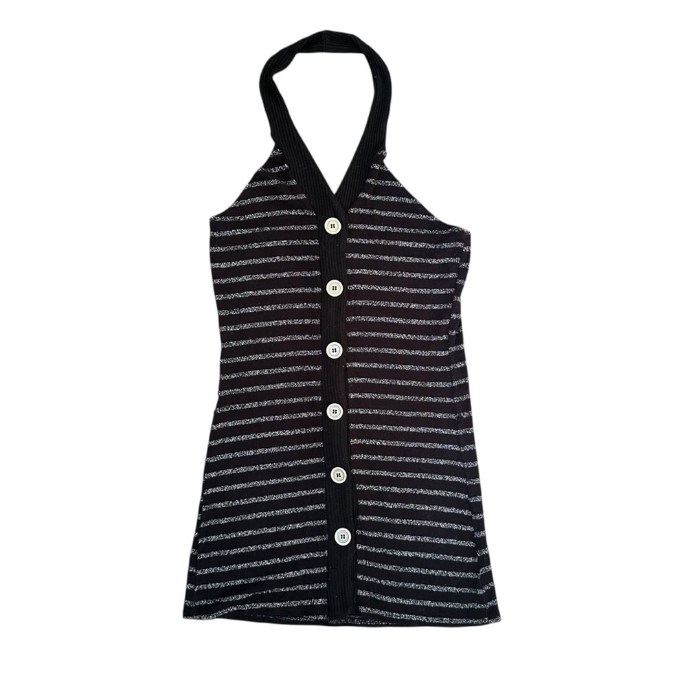 Black & Simver Striped Halter Mini Dress